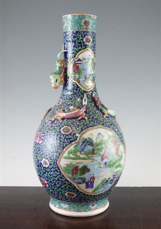 Chinese famille rose bottle vase, late 19th century one handle lacking(-)